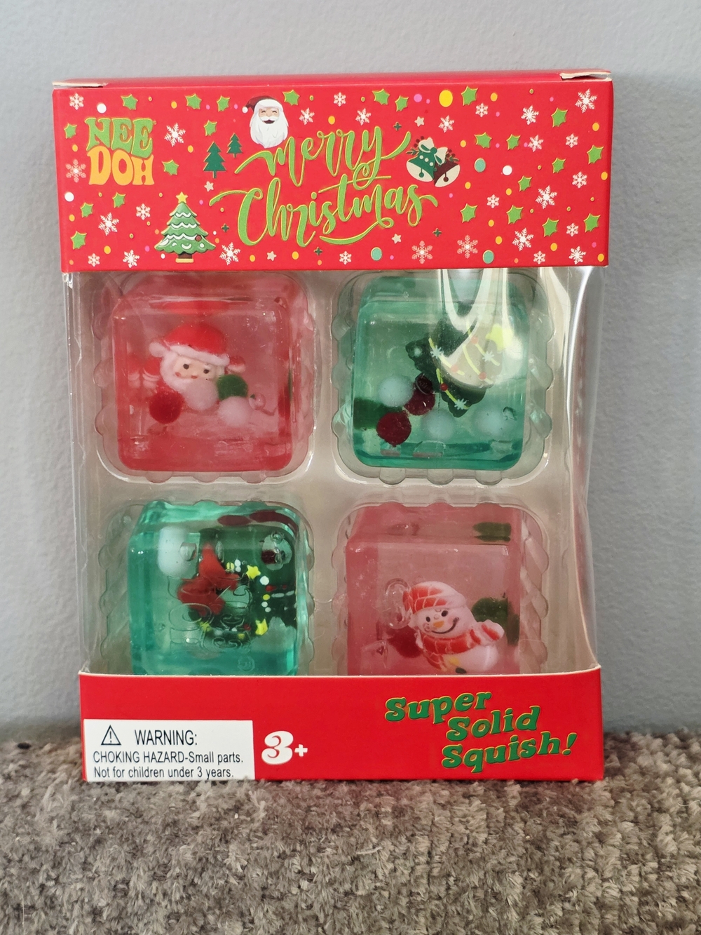 Needoh Merry Christmas Super Solid Squish Cubes *Not Schylling Brand